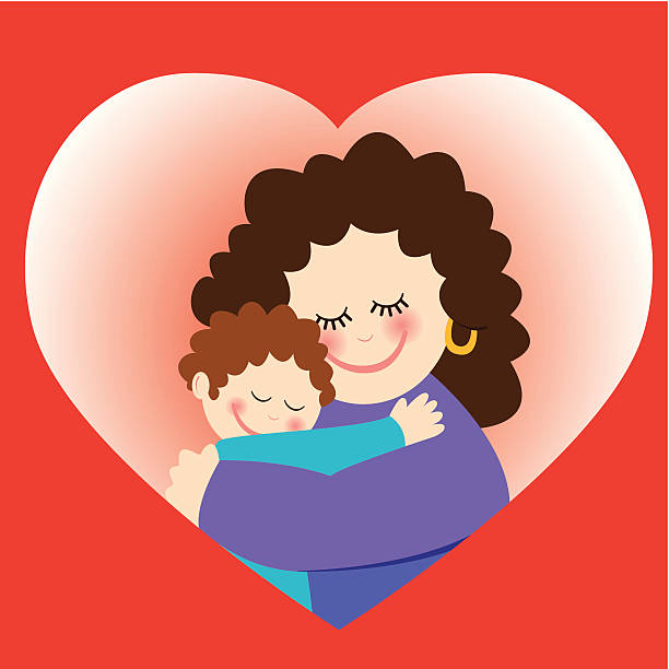 mütter tag: mutter umarmen ihr kleine jungen - love women little boys affectionate stock-grafiken, -clipart, -cartoons und -symbole