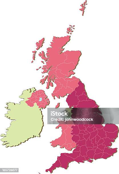 Contee Paesi Tre Regno Unito - Immagini vettoriali stock e altre immagini di Carta geografica - Carta geografica, Regno Unito, Distretto
