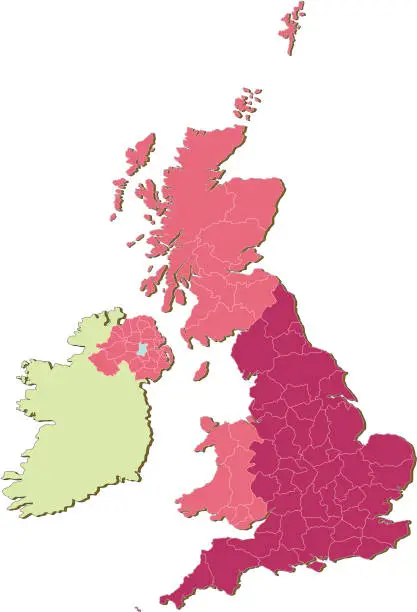 Vector illustration of UK Counties countries three