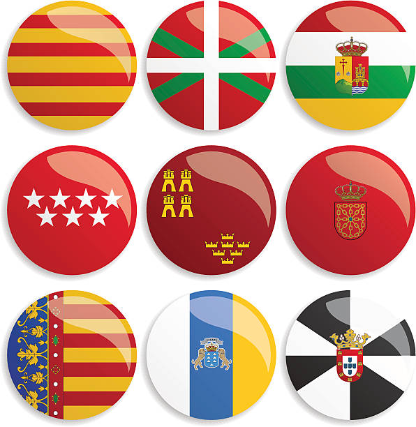 ilustraciones, imágenes clip art, dibujos animados e iconos de stock de botones de bandera de españa - murcia