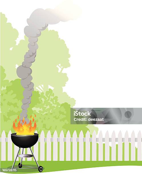 Ilustración de Parrilla Con Valla Y Árboles y más Vectores Libres de Derechos de Barbacoa - Comida - Barbacoa - Comida, Celebración - Acontecimiento, Fondos