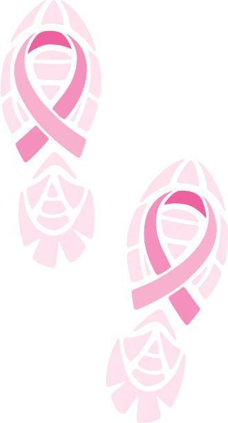 Cancer Walk Shoe footprints for cancer research. Walking or jogging or running to benefit a cause. File includes an AI8 EPS, an AICS, and a high res JPEG. walking for a cause stock illustrations