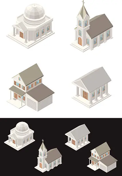 Vector illustration of isometric building icons
