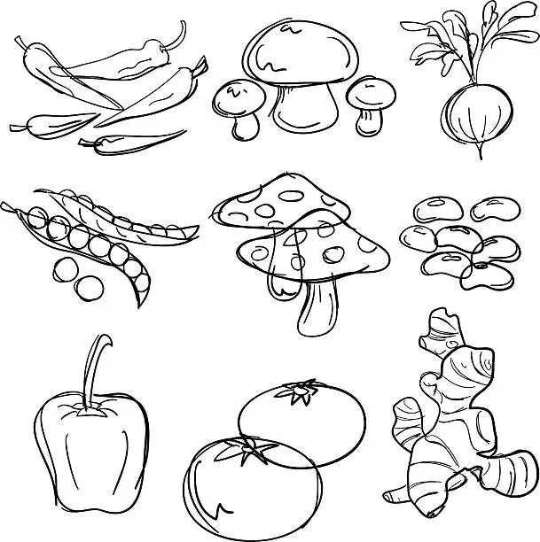 Vector illustration of Food collection in black and white