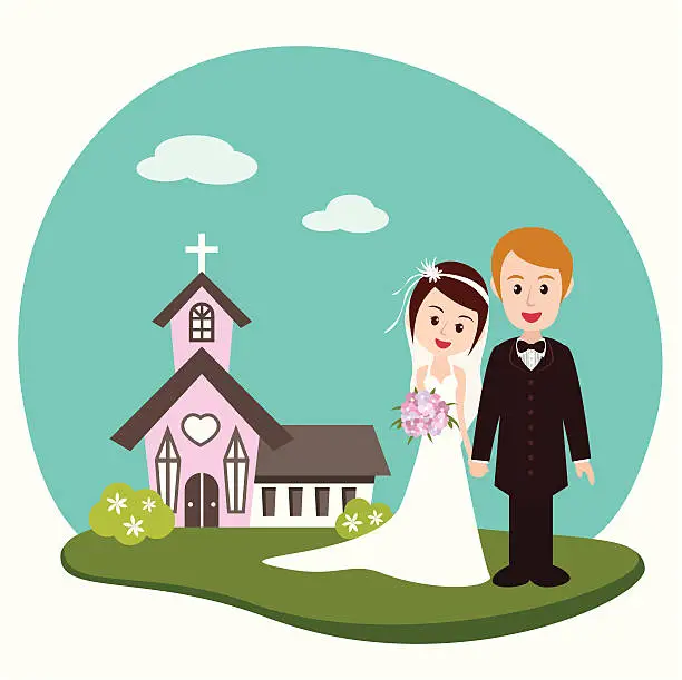 Vector illustration of wedding day with church