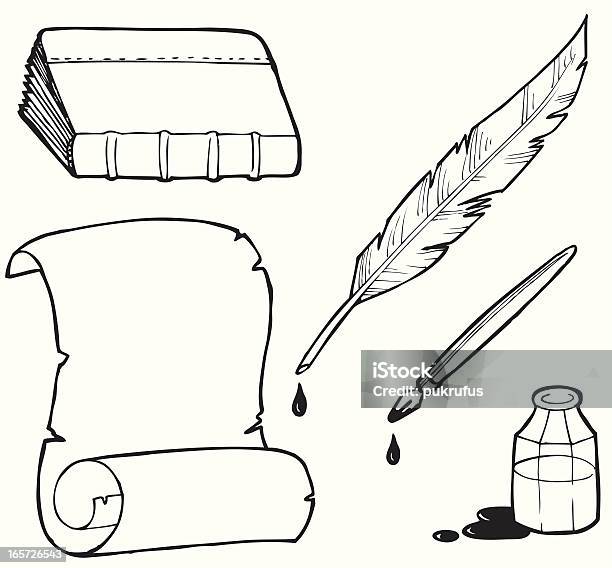 Пергаментный В Черный И Белый — стоковая векторная графика и другие изображения на тему Авторучка - Авторучка, Книга, Старомодный