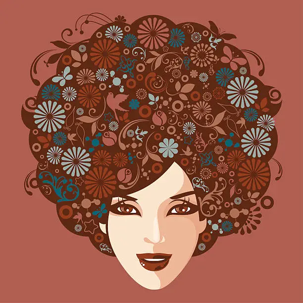 Vector illustration of Floral hairstyle.