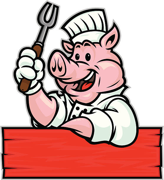 Pig BBQ Chef vector art illustration