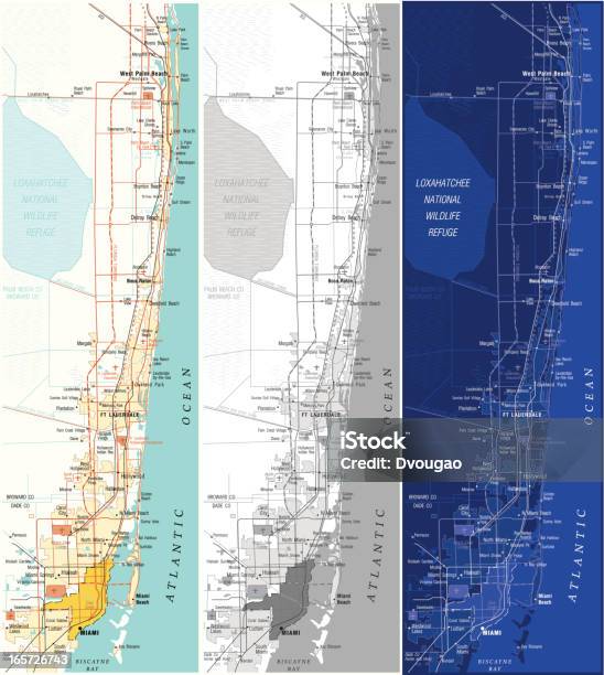 Carte De Miami Vecteurs libres de droits et plus d'images vectorielles de Miami - Miami, Carte, Plan d'architecte