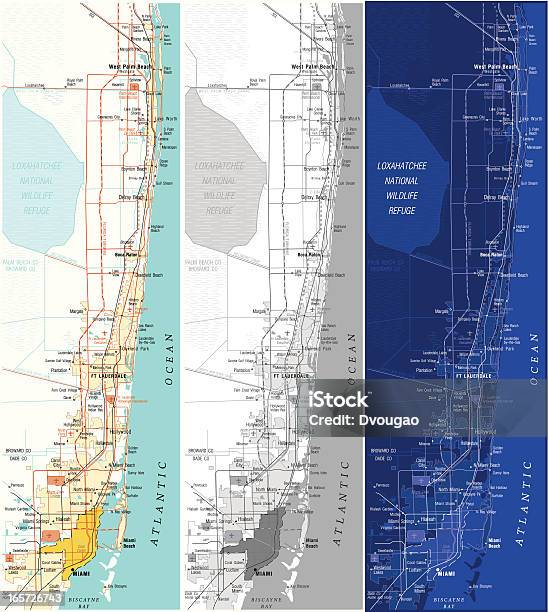 Map Of Miami Stock Illustration - Download Image Now - Miami, Map, Blueprint