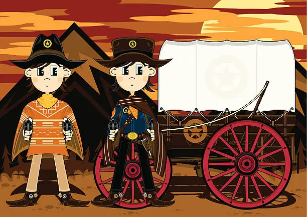 Vector illustration of Cowboys with Western Chuck Wagon