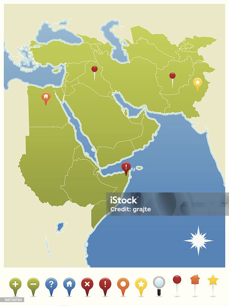 Nahen Osten, Nordafrika, Pakistan und Afghanistan GPS-Karte Symbole - Lizenzfrei Afghanistan Vektorgrafik
