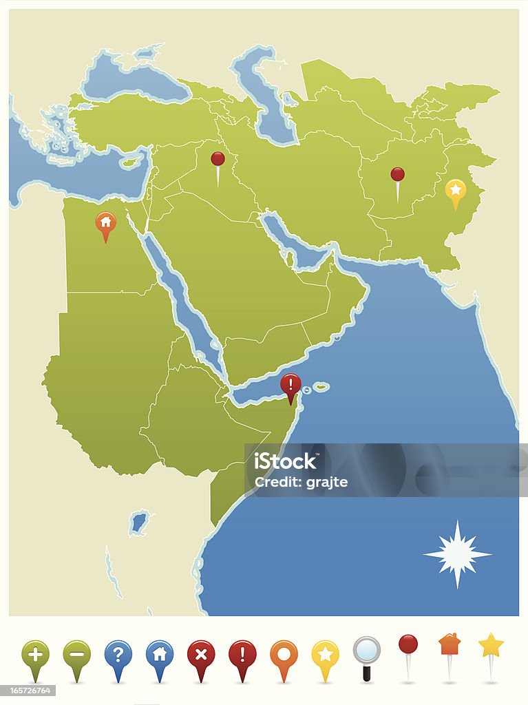 Ближний Восток и Северная Африка, Пакистан и Афганистан карта GPS значки - Векторная графика Аравия роялти-фри