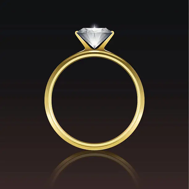 Vector illustration of An animated picture of a diamond gold ring
