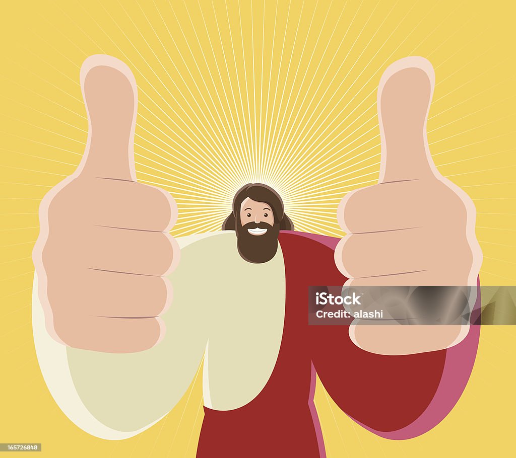 Jesus Cristo os polegares para cima e Sorriso aberto - Vetor de Sinal Afirmativo royalty-free