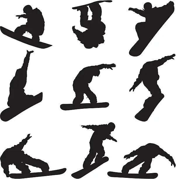 Vector illustration of Snowboarding snowboarders doing stunts