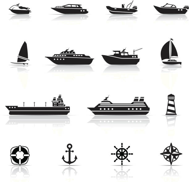 ilustraciones, imágenes clip art, dibujos animados e iconos de stock de conjunto de iconos de las embarcaciones y los buques - yacht