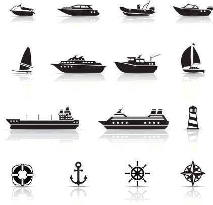 Icon Set, water transportation on white background, made in adobe Illustrator (vector)