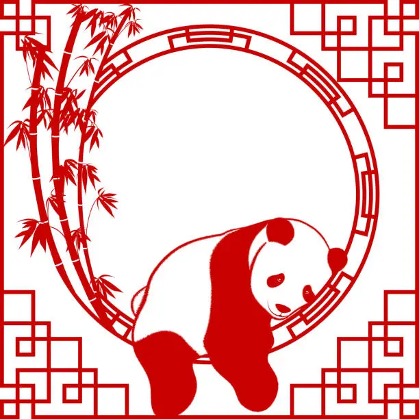 Vector illustration of Panda Chinese Paper-cut Art Frame