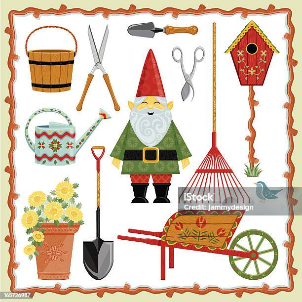 Garden Gnome And Tools Stock Illustration - Download Image Now - Gnome, Gardening, Illustration