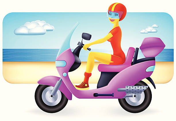 Beautiful Girl On Scooter Stock Illustration - Download Image Now - Adult,  Beach, Beauty - iStock
