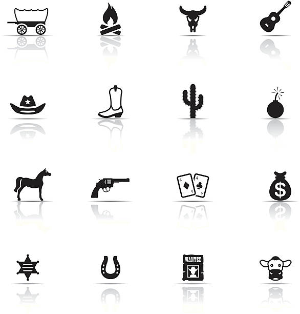 illustrazioni stock, clip art, cartoni animati e icone di tendenza di icona impostato, cowboys - horseshoe cowboy fire cowboy hat