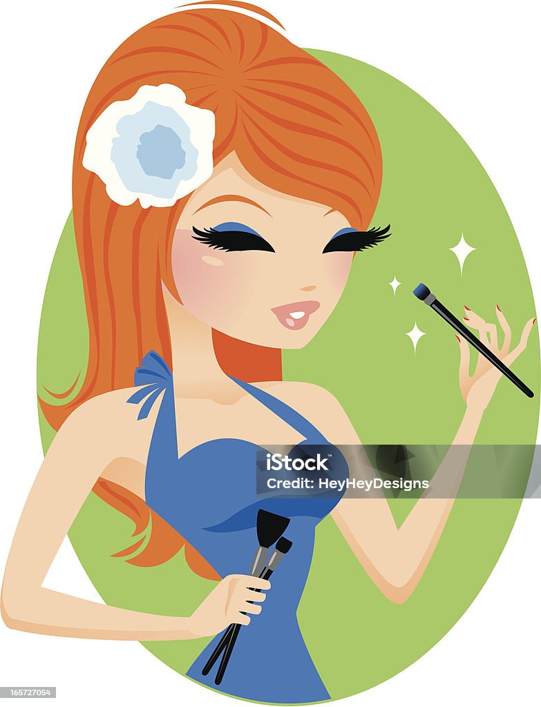 Eyeshadow Girl A beautiful red head holding makeup brushes.  Adult stock vector