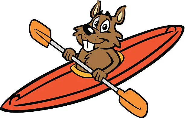 Vector illustration of Beaver In Kayak