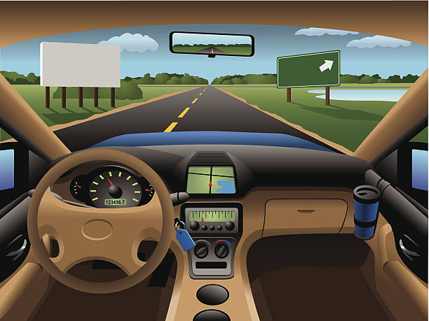 современный автомобиль приборной панели - mirror car rear view mirror road stock illustrations