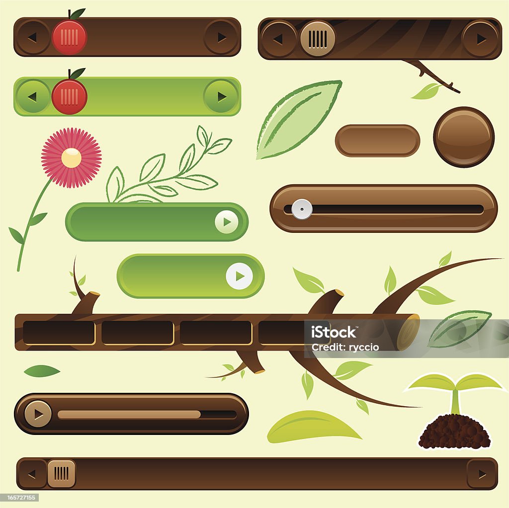 Nature interface elements Button, sliders, scrollbars inspired by nature, leafs and trees. Branch - Plant Part stock vector