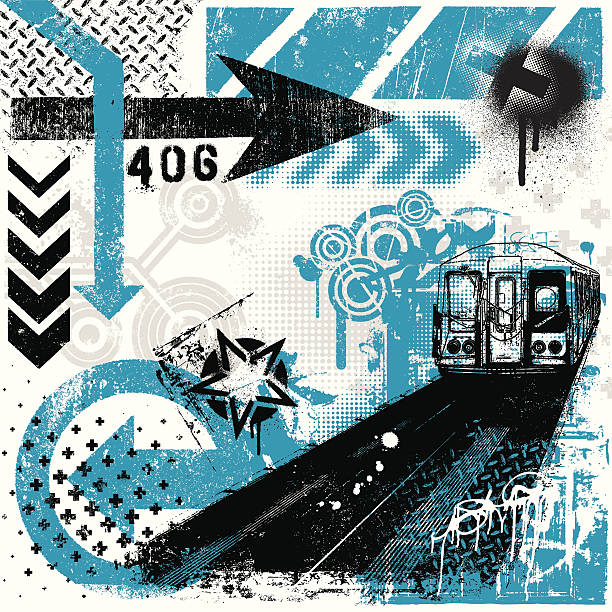 illustrazioni stock, clip art, cartoni animati e icone di tendenza di urban grunge elementi - treno della metropolitana