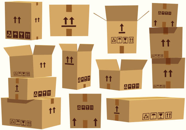 różne wybór pudełek tekturowych - cardboard box box open carton stock illustrations