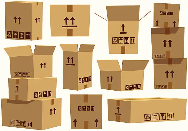 Vector illustration of Various assorted cardboard boxes