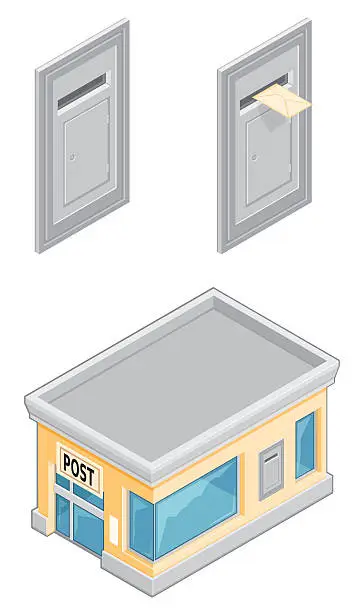 Vector illustration of Isometric Post Office and Letterbox