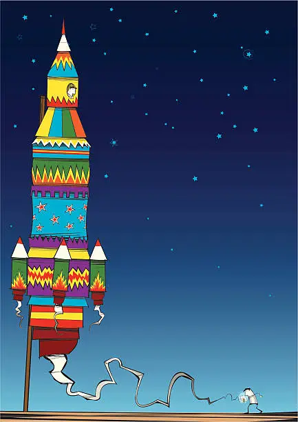 Vector illustration of Giant Fire Work Space Rockets