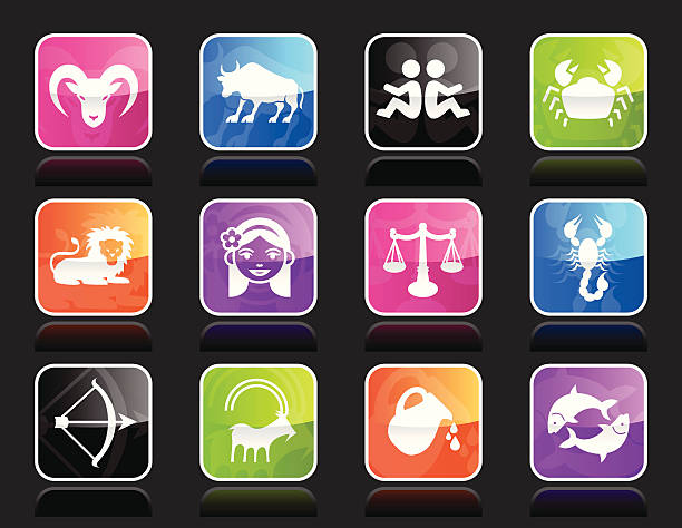 Ubergloss Icons - Zodiac 12 super glossy icons representing the zodiac symbols. blue ram fish stock illustrations