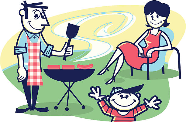 grillowanie! - barbecue grill barbecue cooking hot dog stock illustrations