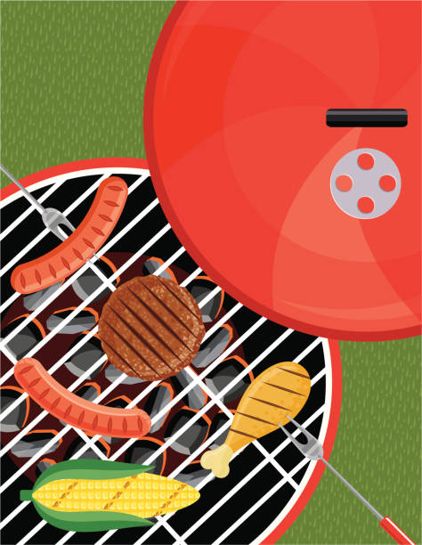 ilustraciones, imágenes clip art, dibujos animados e iconos de stock de asar a la parrilla - barbecue grill illustrations