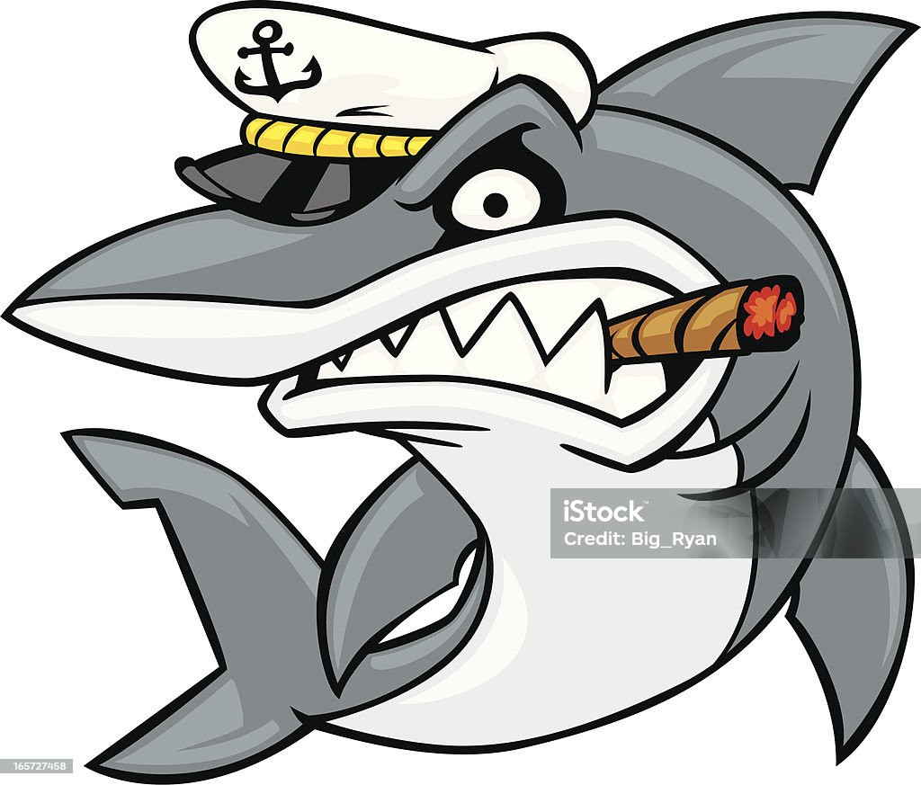 captain shark cartoon captain shark with an additude Animal stock vector