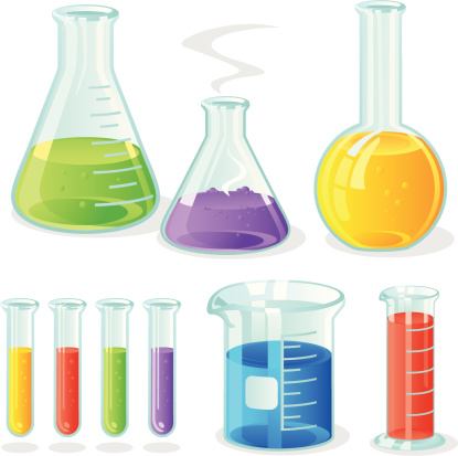 Vector laboratory flasks/bottle, measuring cylinder, glass beaker and test tubes.