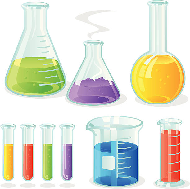 Laboratory Glassware Vector laboratory flasks/bottle, measuring cylinder, glass beaker and test tubes. beaker stock illustrations