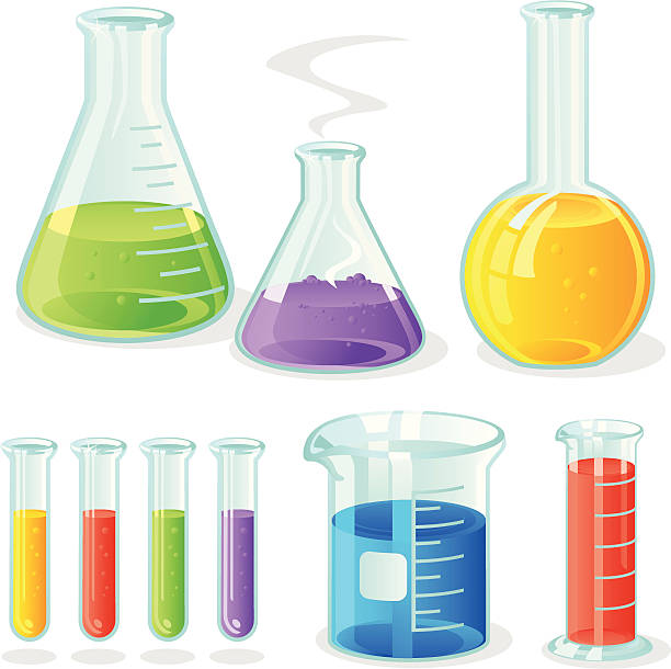 Laboratory Glassware Vector laboratory flasks/bottle, measuring cylinder, glass beaker and test tubes. chemistry beaker stock illustrations