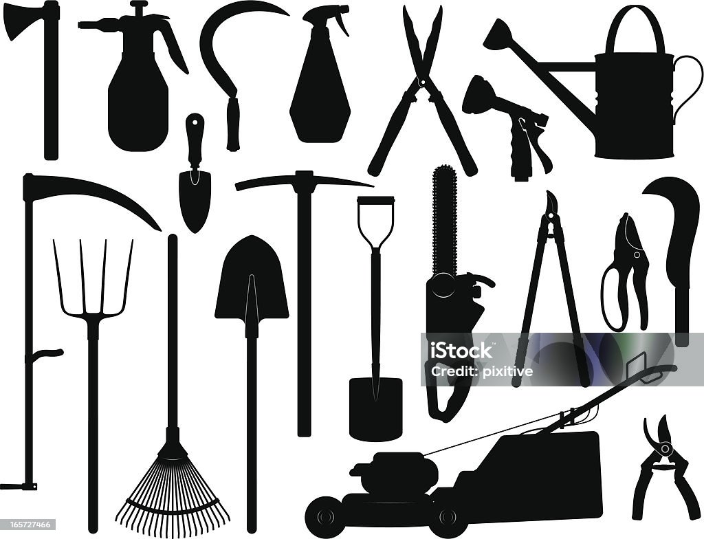 Garden Tools Silhouettes Set of design elements - Garden Tools Silhouettes. In Silhouette stock vector