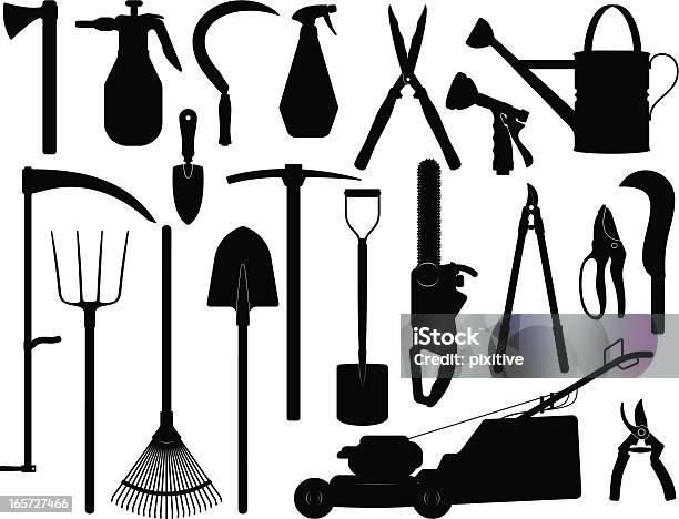 Garden Tools Silhouettes Stock Illustration - Download Image Now - In Silhouette, Scissors, Scythe