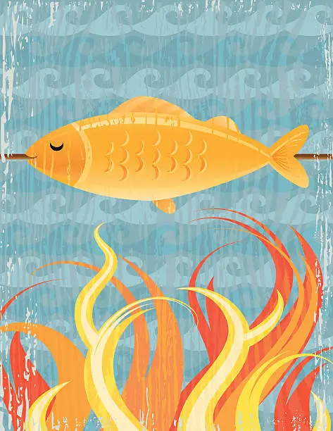 Vector illustration of BBQ Grilled Fish Poster