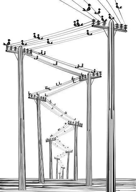 Vector illustration of Telegraph Poles with Birds