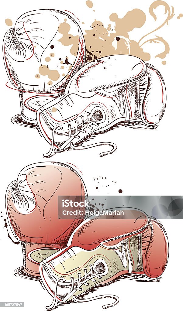 Boxing Gloves Drawing Hand-drawn vector sketches of boxing gloves in two styles. Gradient,color splashes and swirls are grouped and layered separately. Boxing Glove stock vector