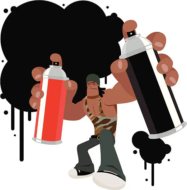 Vector illustration of Cool Graffiti Artist With Spray Paint Can And Ink