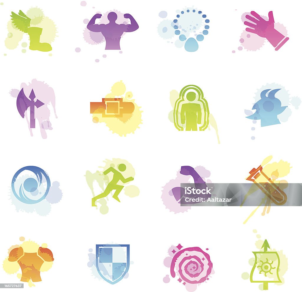 Stains Icons - Role Playing Games 16 stains icons representing a collection of different role playing games symbols. Coat Of Arms stock vector