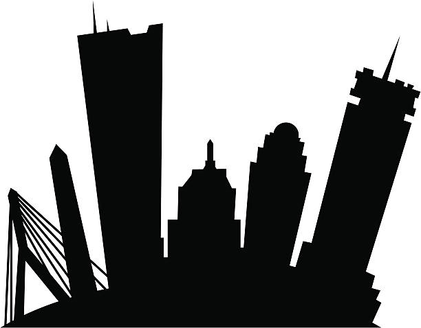 Cartoon Boston Silhouette A cartoon skyline silhouette of the city of Boston, USA. prudential tower stock illustrations